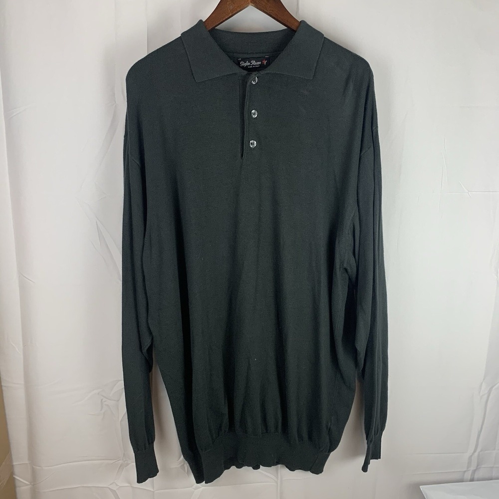 Giglio Rosso Polo Sweater Mens 3XLT (fits 2XLT)‎ Green Knitted Long Sleeve Italy